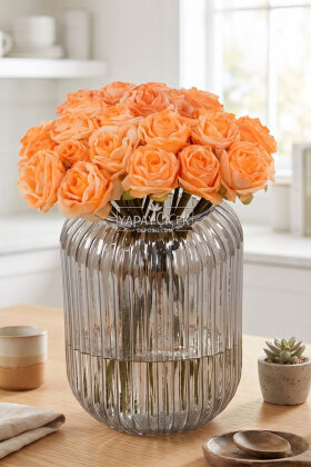Yapay Çiçek 9'lu Aqua Gül Buketi 26 cm Turuncu - Yapay Çiçek Deposu