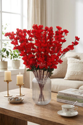 Yapay Büyük 7 Dallı Bahar Dalı Demeti 55 cm Kırmızı - Yapay Çiçek Deposu