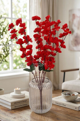 Yapay Büyük 7 Dallı Bahar Dalı Demeti 55 cm Kırmızı - 2