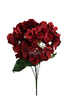 Yapay Çiçek Büyük 5 Dal Ortanca Demeti 45 cm Bordo - 3