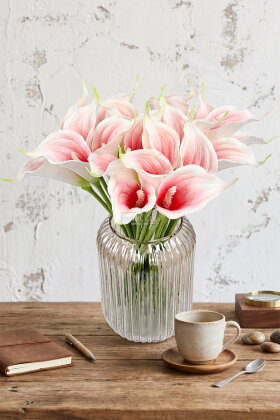 Yapay Çiçek 8'li Lüx Lateks Iconic Gala Çiçeği Demeti 37 cm Beyaz-Pembe - Yapay Çiçek Deposu