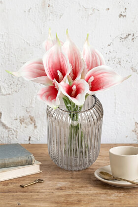 Yapay Çiçek 8'li Lüx Lateks Iconic Gala Çiçeği Demeti 37 cm Beyaz-Pembe - 2