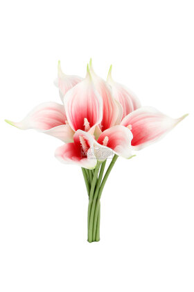Yapay Çiçek 8'li Lüx Lateks Iconic Gala Çiçeği Demeti 37 cm Beyaz-Pembe - 3