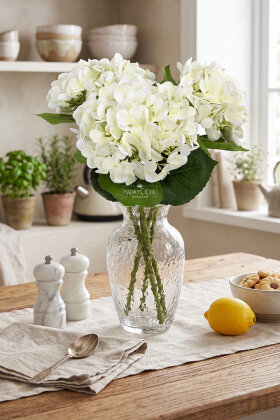 Yapay Çiçek Islak Nordic Ortanca Dalı 60 cm Krem - Yapay Çiçek Deposu