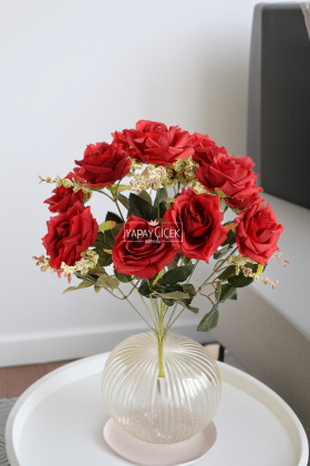 Yapay Çiçek Açmış 12li Gül Buketi Kırmızı - 2