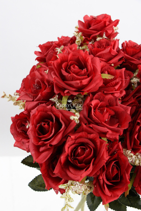 Yapay Çiçek Açmış 12li Gül Buketi Kırmızı - 3