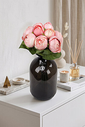 10lu Kaliteli Şakayık Gül Demeti 23 cm Pembe - 2