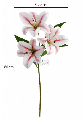 Yapay Çiçek 3 Başlı Lüx Islak Kazablanka Dalı 60 cm Fuşya Çizgili - 3