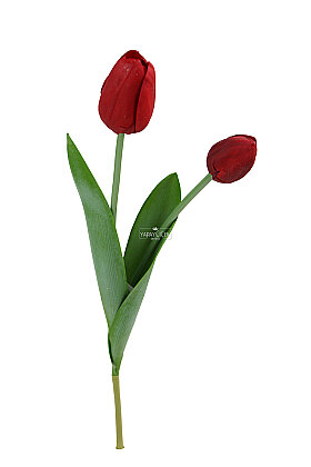 Yapay Çiçek Islak Kraliyet Safiri 2li Lale Dalı 60 cm Bordo - 3