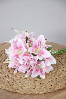 12li Cipsolu Lüx Yapay Lilyum Buketi 35 cm Pudra Pembe - 3