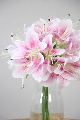 12li Cipsolu Lüx Yapay Lilyum Buketi 35 cm Pudra Pembe - 4