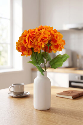 Yapay Çiçek Matin Ortanca Dalı 60 cm Turuncu - Yapay Çiçek Deposu