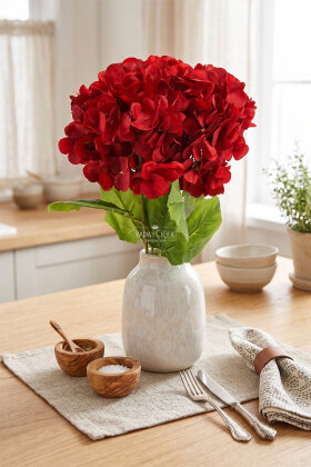 Yapay Çiçek Matin Ortanca Dalı 60 cm Kırmızı - Yapay Çiçek Deposu