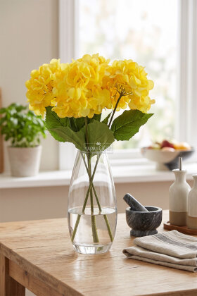 Yapay Çiçek Matin Ortanca Dalı 60 cm Sarı - Yapay Çiçek Deposu