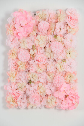 Yapay Lüx Duvar Çiçeği Ortanca ve Gül Zemin Kaplama Duvarı 40x60 cm Krem-Pembe - Yapay Çiçek Deposu