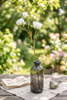 Yapay Çiçek 3 Çiçekli Narin Gül Dalı 60 cm Beyaz - 2