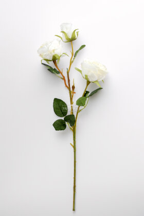 Yapay Çiçek 3 Çiçekli Narin Gül Dalı 60 cm Beyaz - 3