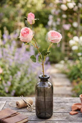 Yapay Çiçek 3 Çiçekli Narin Gül Dalı 60 cm Pembe - 2