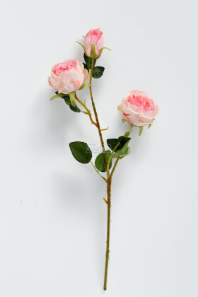 Yapay Çiçek 3 Çiçekli Narin Gül Dalı 60 cm Pembe - 3
