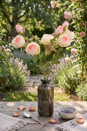 Yapay Çiçek 3 Çiçekli Narin Gül Dalı 60 cm Somon - Yapay Çiçek Deposu