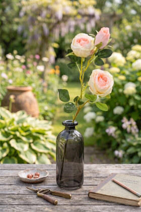 Yapay Çiçek 3 Çiçekli Narin Gül Dalı 60 cm Somon - 2
