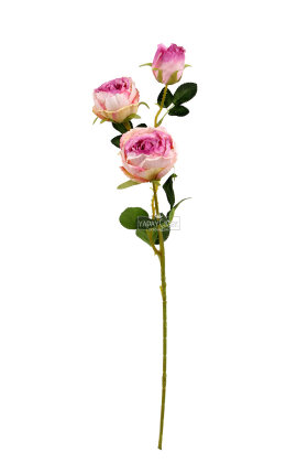 Yapay Çiçek 3 Çiçekli Narin Gül Dalı 60 cm Pembe-Mor - 3
