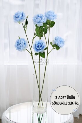 Yapay Çiçek Pastel 3 Adet Çöl Gülü 60 cm Açık Mavi - Yapay Çiçek Deposu