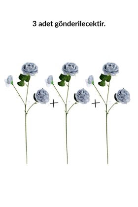 Yapay Çiçek Pastel 3 Adet Çöl Gülü 60 cm Antrasit Mavi - 4