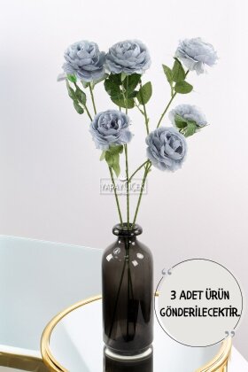 Yapay Çiçek Pastel 3 Adet Çöl Gülü 60 cm Antrasit Mavi - 1