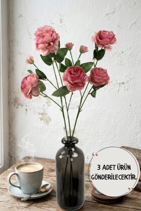 Yapay Çiçek Pastel 3 Adet Çöl Gülü 60 cm Gül Kurusu - Yapay Çiçek Deposu