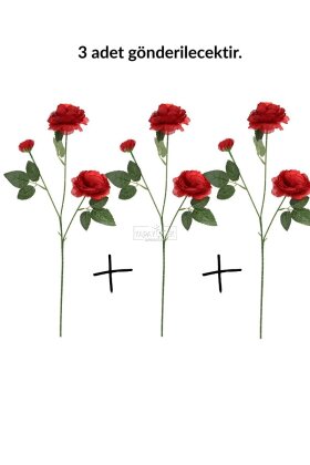 Yapay Çiçek Pastel 3 Adet Çöl Gülü 60 cm Kırmızı - 3