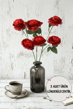 Yapay Çiçek Pastel 3 Adet Çöl Gülü 60 cm Kırmızı - Yapay Çiçek Deposu
