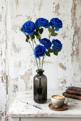 Yapay Çiçek Pastel 3 Adet Çöl Gülü 60 cm Lacivert - Yapay Çiçek Deposu