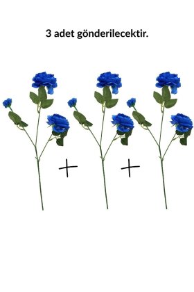 Yapay Çiçek Pastel 3 Adet Çöl Gülü 60 cm Lacivert - 3