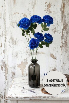 Yapay Çiçek Pastel 3 Adet Çöl Gülü 60 cm Lacivert - Yapay Çiçek Deposu