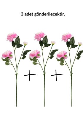 Yapay Çiçek Pastel 3 Adet Çöl Gülü 60 cm Pembe-Somon - 3