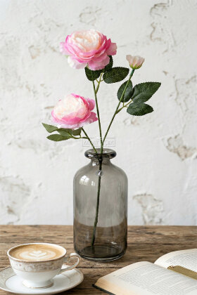 Yapay Çiçek Pastel 3 Adet Çöl Gülü 60 cm Pembe-Somon - 2