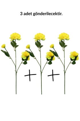 Yapay Çiçek Pastel 3 Adet Çöl Gülü 60 cm Sarı - 3