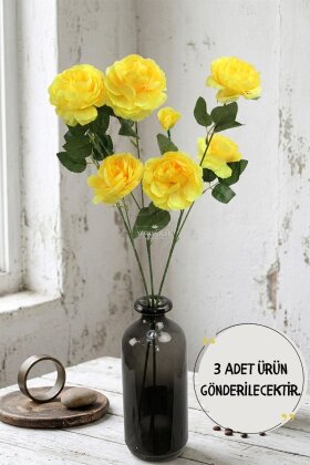 Yapay Çiçek Pastel 3 Adet Çöl Gülü 60 cm Sarı - Yapay Çiçek Deposu