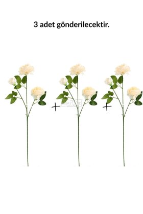 Yapay Çiçek Pastel 3 Adet Çöl Gülü 60 cm Krem - 4