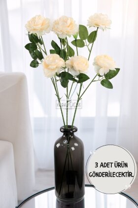 Yapay Çiçek Pastel 3 Adet Çöl Gülü 60 cm Krem - Yapay Çiçek Deposu