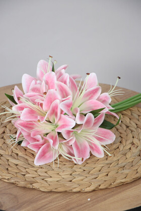 12li Cipsolu Lüx Yapay Lilyum Buketi 35 cm Pembe - 3