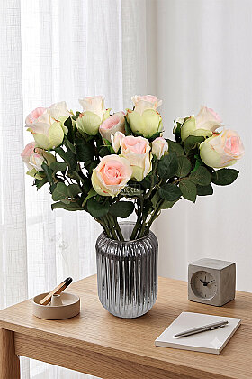 Yapay Çiçek Pera Romantik Gül Demeti 50 cm Krem-Somon - Yapay Çiçek Deposu