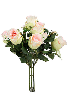 Yapay Çiçek Pera Romantik Gül Demeti 50 cm Krem-Somon - 3