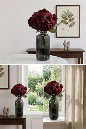 Yapay Çiçek 8'li Şakayık Gül Buketi Bordo - 2