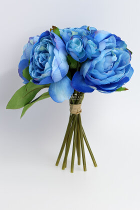 Yapay Çiçek 8'li Şakayık Gül Buketi Mavi - 2