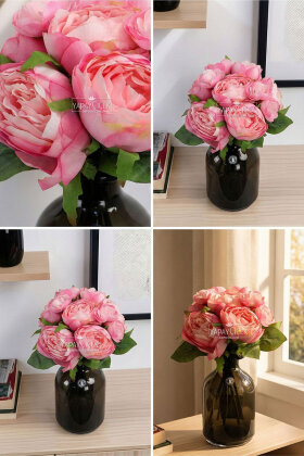 Yapay Çiçek 8'li Şakayık Gül Buketi Pembe-Fuşya - 2