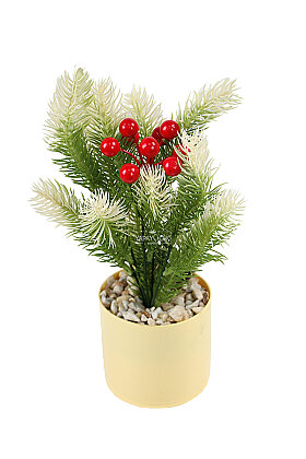 Yapay Çiçek Sakin Orman Minimalist Çam ve Kokina Tanzimi 30 cm Yeşil-Beyaz - 3