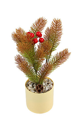 Yapay Çiçek Sakin Orman Minimalist Çam ve Kokina Tanzimi 30 cm Yeşil-Turuncu - 3