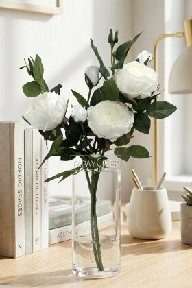 Yapay Çiçek Tomurlu Santa Gülü Dalı 75 cm Beyaz - Yapay Çiçek Deposu